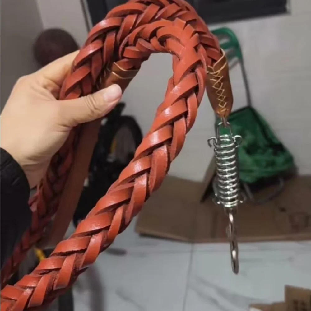 Braided Brown Leather Dog Leash and Collar Set - Brown